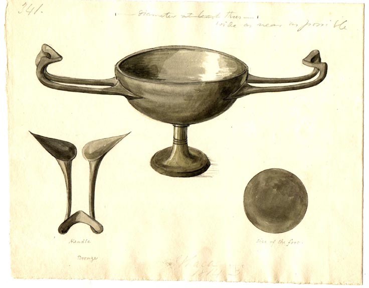 341 bronze cup with handle and foot detail